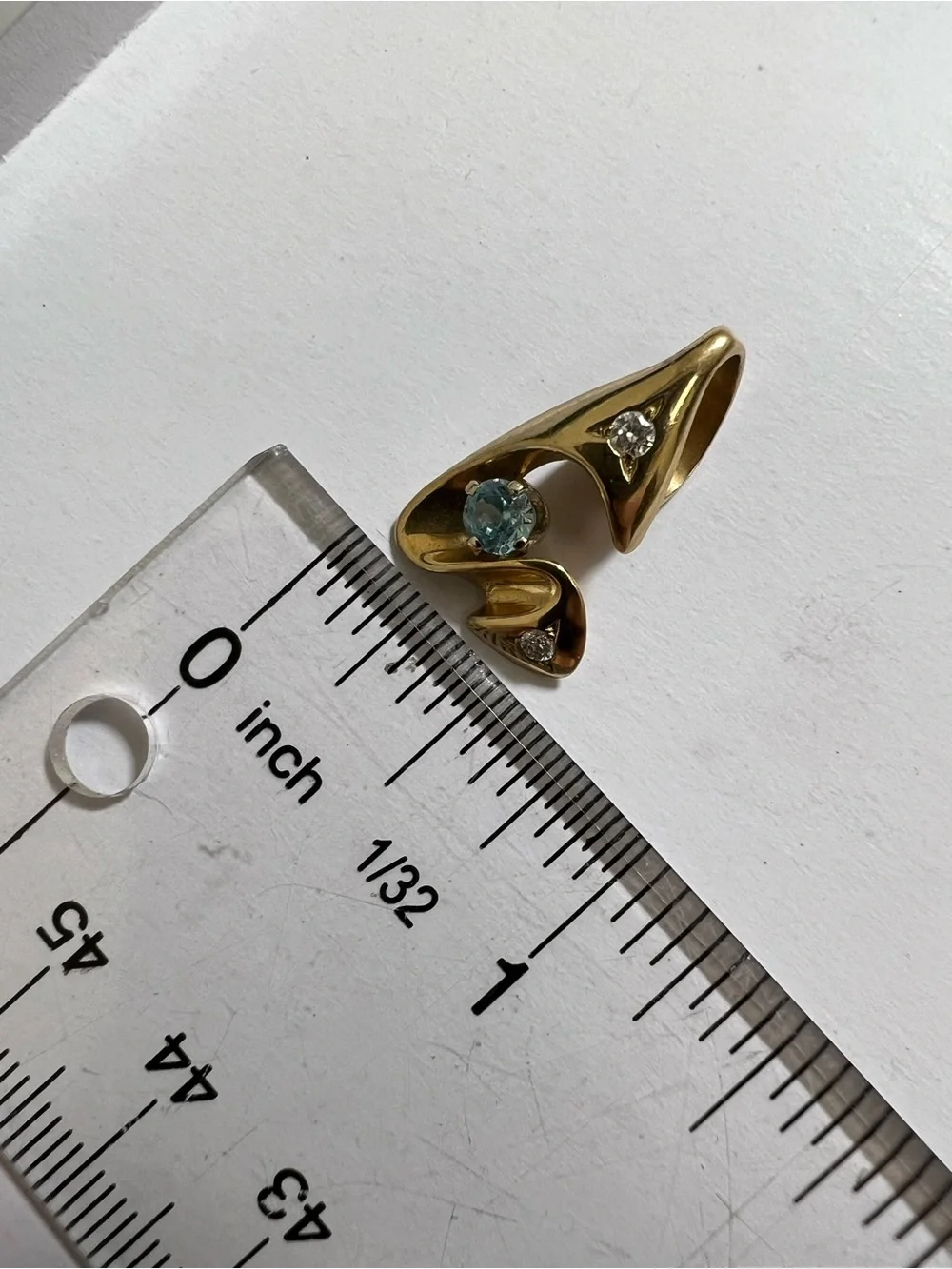 14K yellow gold pendant with genuine diamonds and blue aquamarine or topaz